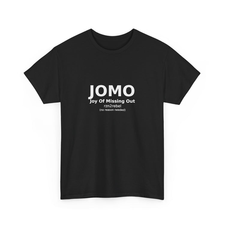 JOMO Minimalist White Tee — 'JOMO' Subtle Chest Print, Casual Everyday T-Shirt