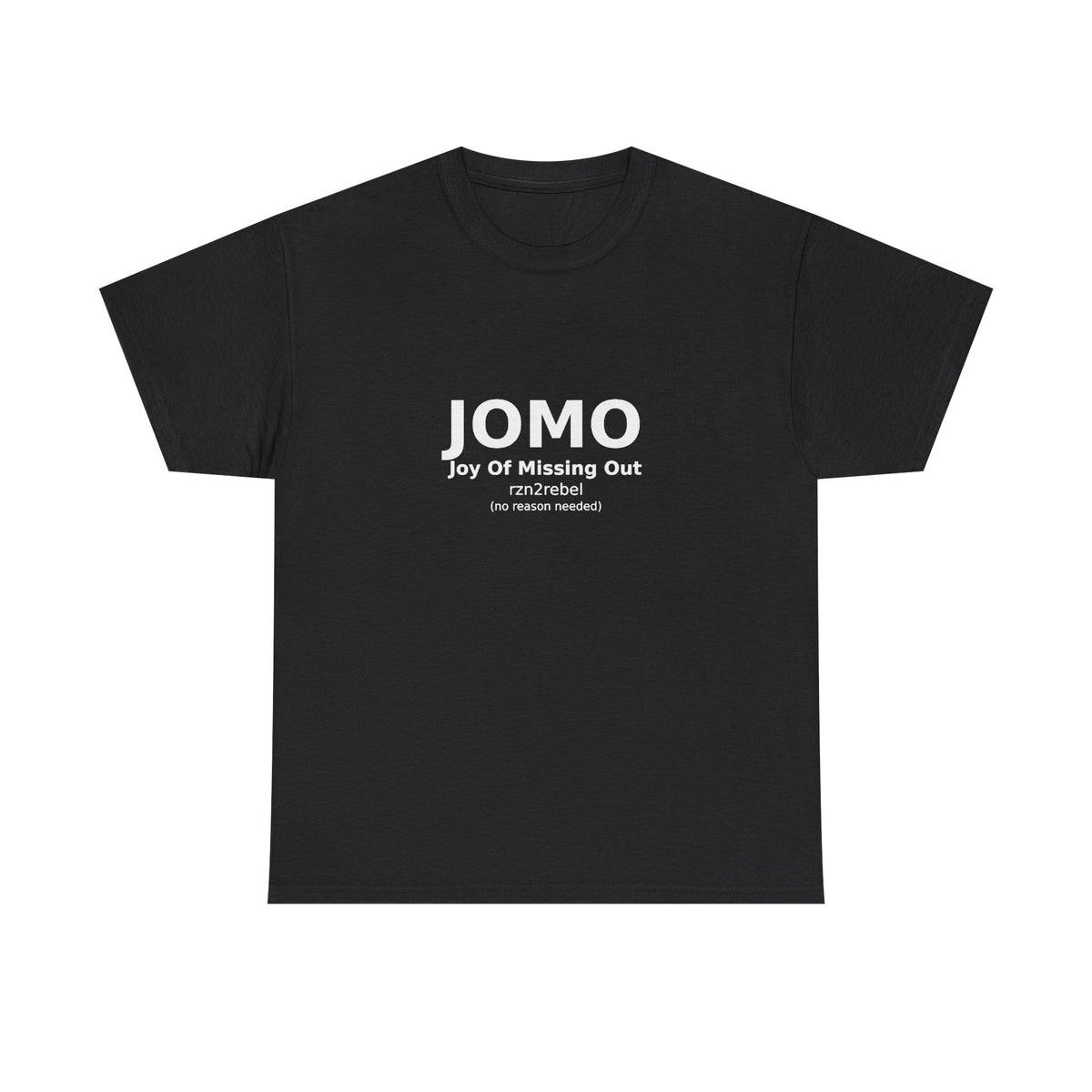 JOMO Minimalist White Tee — 'JOMO' Subtle Chest Print, Casual Everyday T-Shirt