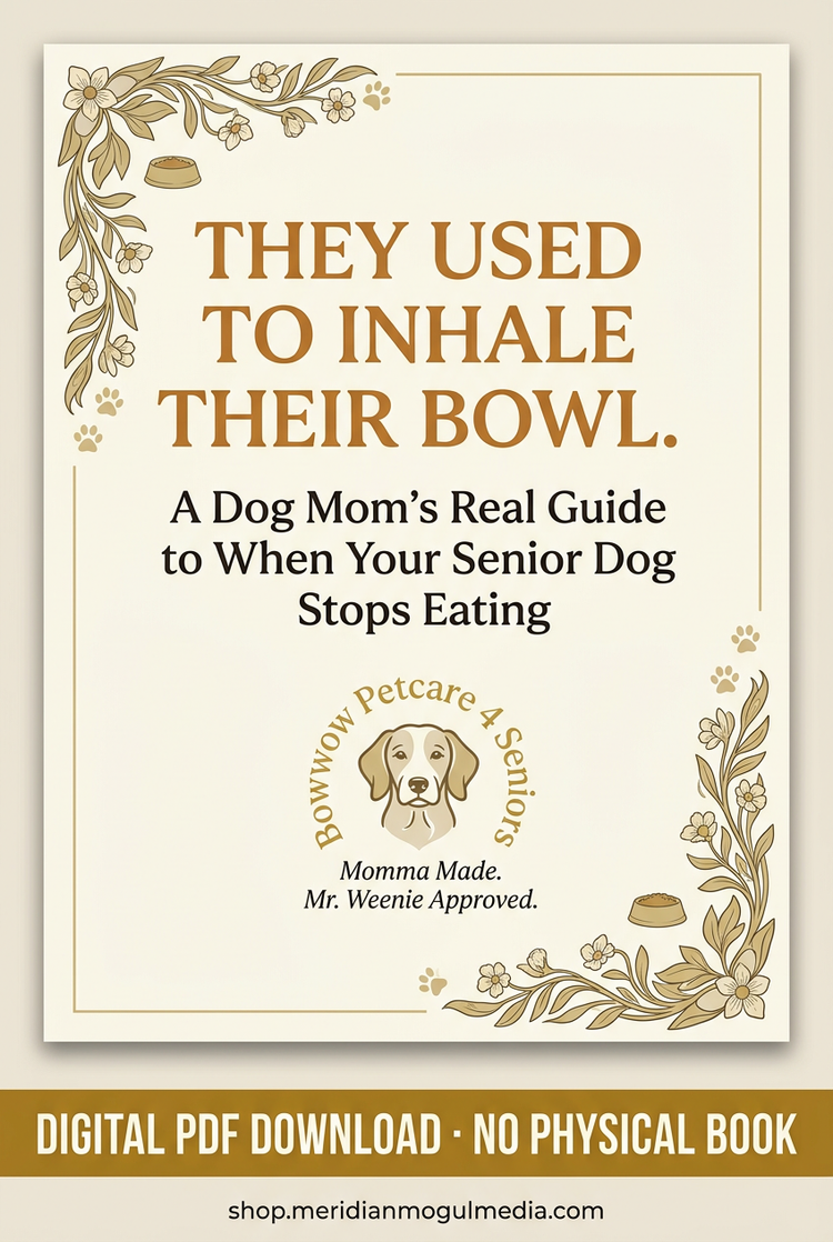 “They Used to Inhale Their Bowl digital PDF appetite guide cover, with cream-and-gold floral details, paw prints, and food-bowl illustrations.”