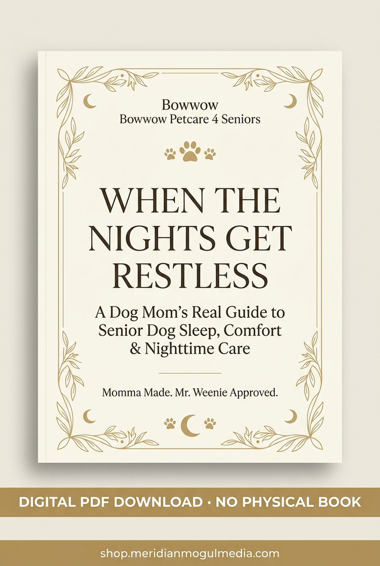 “When the Nights Get Restless digital PDF guide cover, with cream-and-gold botanical details, crescent moons, and paw prints.”